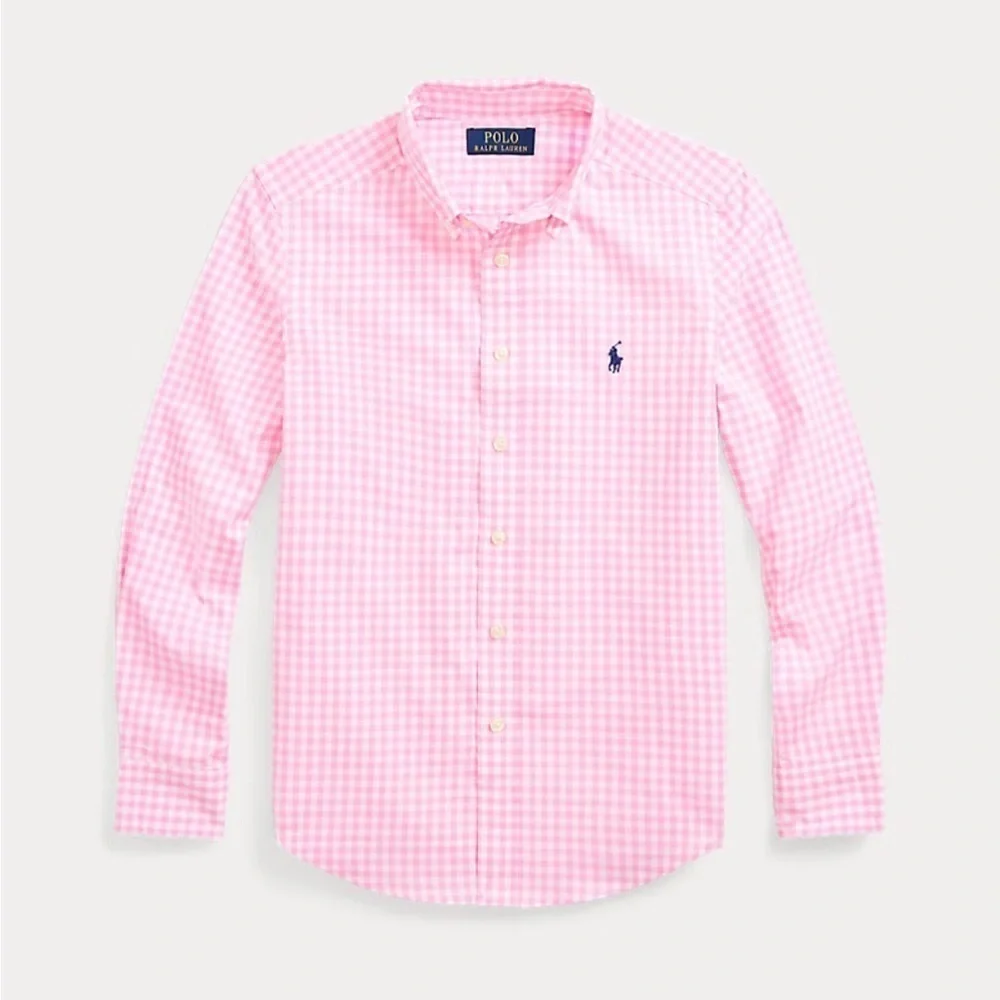 RALPH  LAUREN KIDS  Gingham Cotton Poplin Shirt PINK SIZE